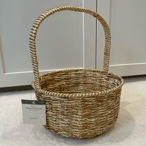 *New* Threshold Two-Tone Shiny Gold and White Woven Basket with Handle